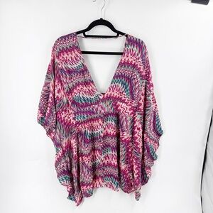 ✅ VIX Vibrant PINK/TEAL V-Neck COVER UP SIZE M/L